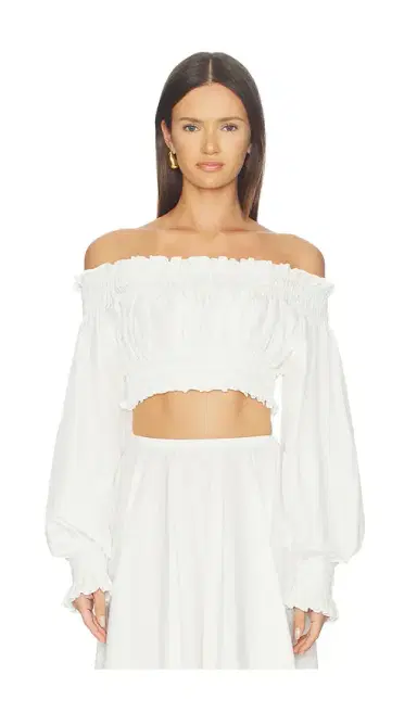 Norma Kamali Long Sleeve Peasant Cropped Top | Thumbnail 1 Norma Kamali Long Sleeve Peasant Cropped Top | Thumbnail 1