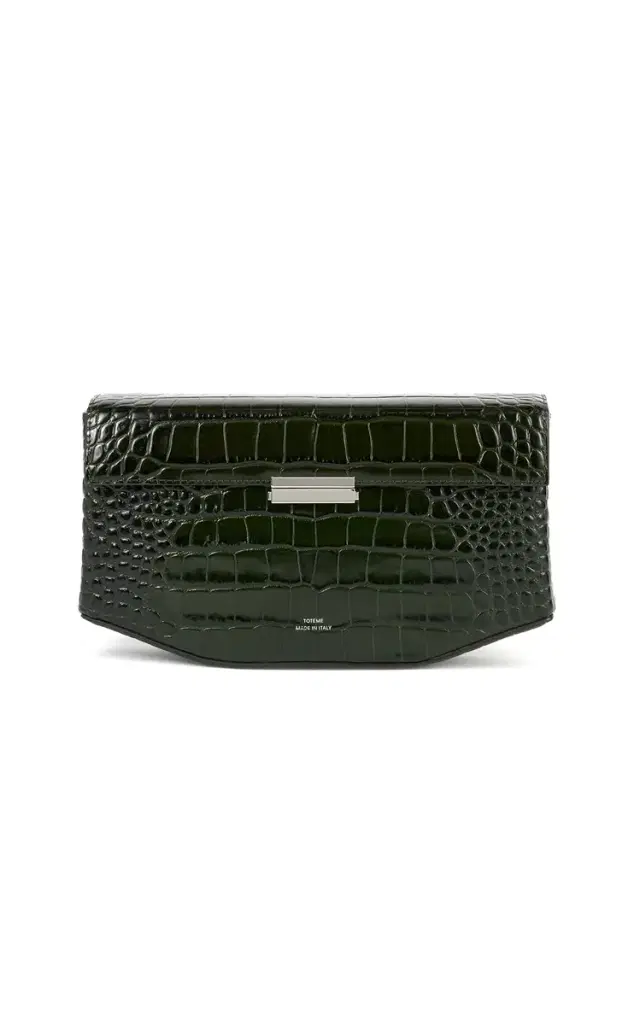 Clip Croc-Embossed Leather Shoulder Bag