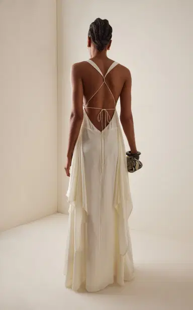 STAUD Kira Draped Silk Maxi Dress | Thumbnail 4