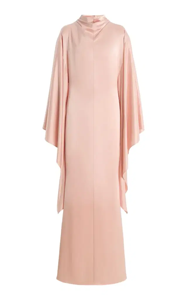 De La Vali Exclusive Dedalo Satin Cape-Sleeve Maxi Dress