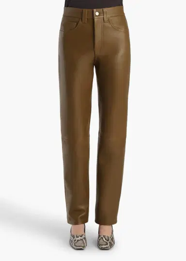 Khaite Callum Pant In Dark Olive Leather | Thumbnail 3 Khaite Callum Pant In Dark Olive Leather | Thumbnail 3