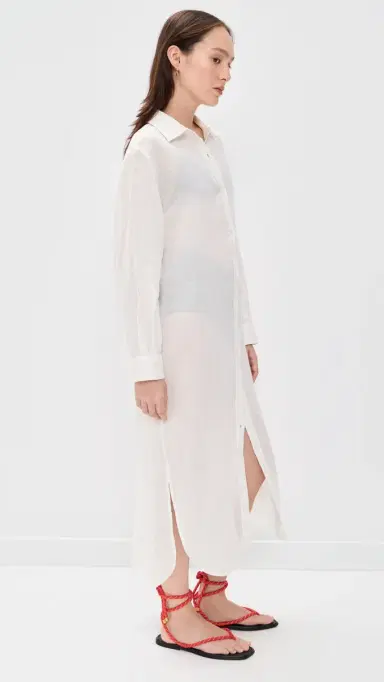 Polo Ralph Lauren Maxi Boyfriend Shirt Coverup Dress Cream | Thumbnail 5