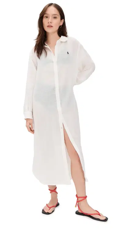 Polo Ralph Lauren Maxi Boyfriend Shirt Coverup Dress Cream | Thumbnail 1