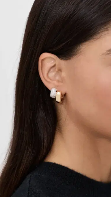 By Adina Eden Solid/Pave Wide Huggie Earrings Combo Set Gold One Size | Thumbnail 3