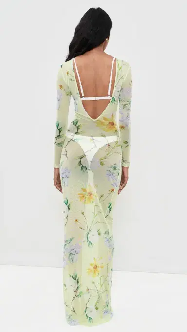 House of Aama Yellow Magnolia Mesh Dress Yellow Floral | Thumbnail 3