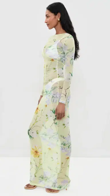 House of Aama Yellow Magnolia Mesh Dress Yellow Floral | Thumbnail 4