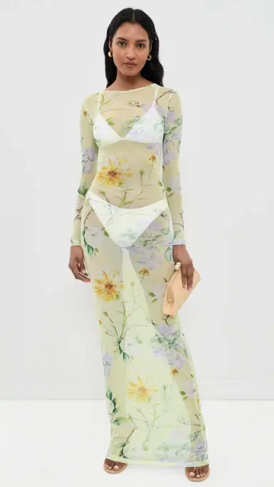 House of Aama Yellow Magnolia Mesh Dress Yellow Floral | Thumbnail 5
