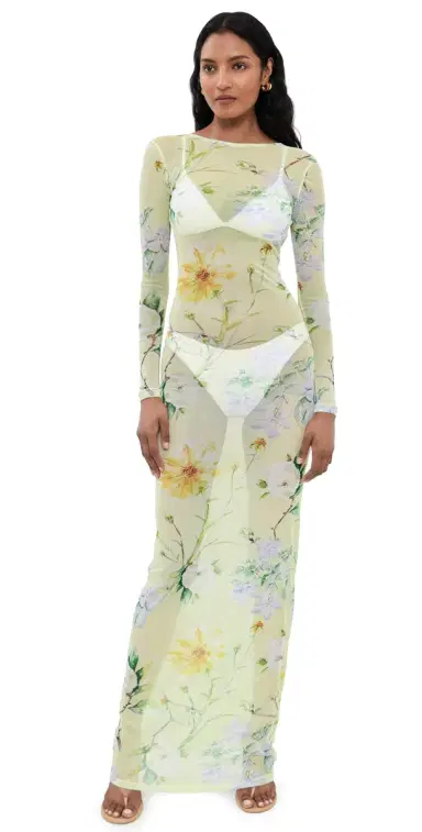 House of Aama Yellow Magnolia Mesh Dress Yellow Floral | Thumbnail 1