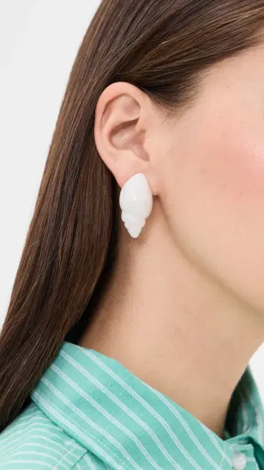 Lele Sadoughi Conch Shell Button Earrings Mother of Pearl One Size | Thumbnail 3