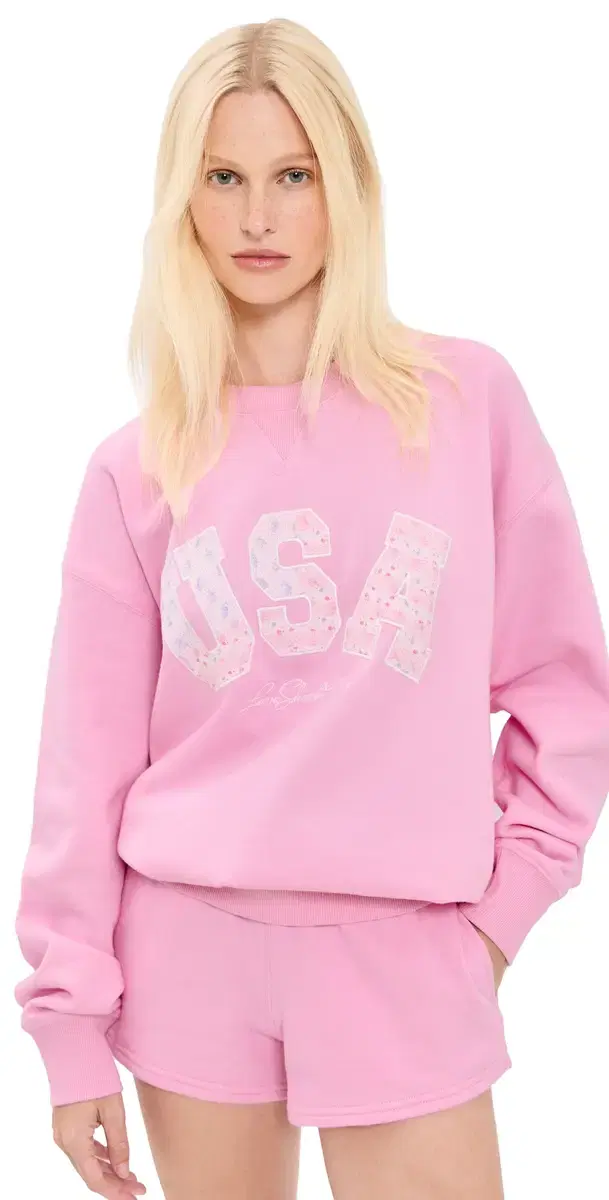 LoveShackFancy Palo USA Fleece Pullover Sunbeam Pink