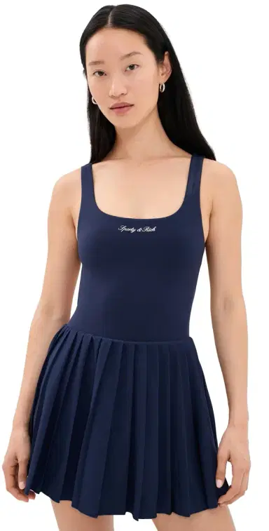 Sporty & Rich Signature Logo Court Dress Dark Navy White | Thumbnail 1 Sporty & Rich Signature Logo Court Dress Dark Navy White | Thumbnail 1