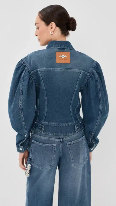 Simone Rocha Sculpted Draped Sleeve Denim Jacket Indigo/Pearl/Clear | Thumbnail 3 Simone Rocha Sculpted Draped Sleeve Denim Jacket Indigo/Pearl/Clear | Thumbnail 3