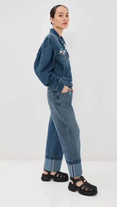 Simone Rocha Sculpted Draped Sleeve Denim Jacket Indigo/Pearl/Clear | Thumbnail 4 Simone Rocha Sculpted Draped Sleeve Denim Jacket Indigo/Pearl/Clear | Thumbnail 4