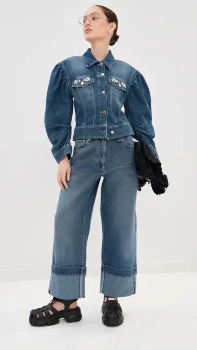 Simone Rocha Sculpted Draped Sleeve Denim Jacket Indigo/Pearl/Clear | Thumbnail 5 Simone Rocha Sculpted Draped Sleeve Denim Jacket Indigo/Pearl/Clear | Thumbnail 5