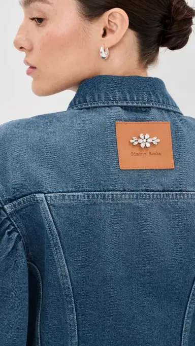 Simone Rocha Sculpted Draped Sleeve Denim Jacket Indigo/Pearl/Clear | Thumbnail 6 Simone Rocha Sculpted Draped Sleeve Denim Jacket Indigo/Pearl/Clear | Thumbnail 6