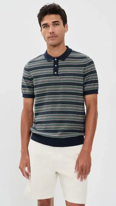 Billy Reid Vintage Stripe Sweater Polo Carbon Blue/Green | Thumbnail 2 Billy Reid Vintage Stripe Sweater Polo Carbon Blue/Green | Thumbnail 2