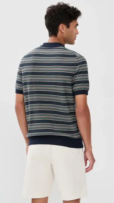 Billy Reid Vintage Stripe Sweater Polo Carbon Blue/Green | Thumbnail 3 Billy Reid Vintage Stripe Sweater Polo Carbon Blue/Green | Thumbnail 3