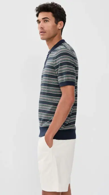 Billy Reid Vintage Stripe Sweater Polo Carbon Blue/Green | Thumbnail 4 Billy Reid Vintage Stripe Sweater Polo Carbon Blue/Green | Thumbnail 4
