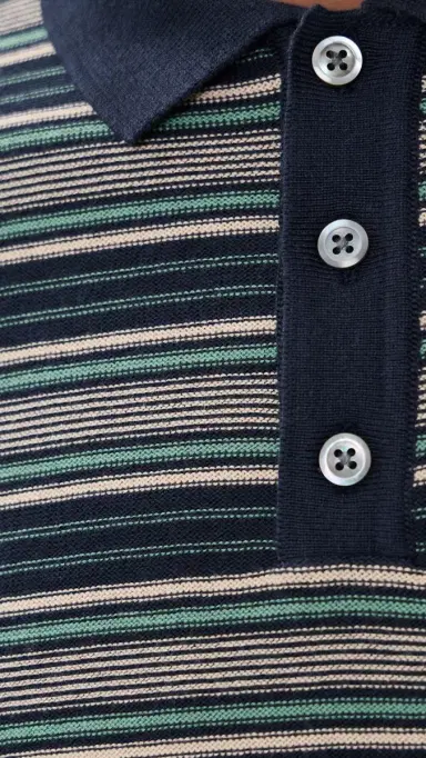 Billy Reid Vintage Stripe Sweater Polo Carbon Blue/Green | Thumbnail 6 Billy Reid Vintage Stripe Sweater Polo Carbon Blue/Green | Thumbnail 6