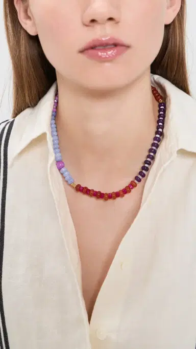 Madewell Stripe Stone Beaded Necklace Warm Wisteria One Size | Thumbnail 3