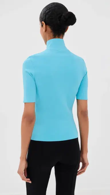 Courrèges Zipped Mock Neck Knit Top Aqua M | Thumbnail 3