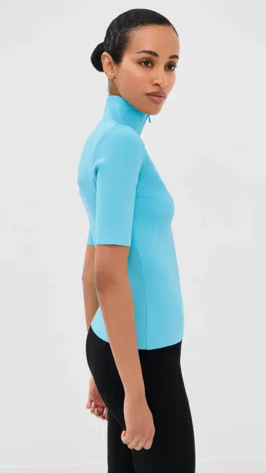 Courrèges Zipped Mock Neck Knit Top Aqua M | Thumbnail 4