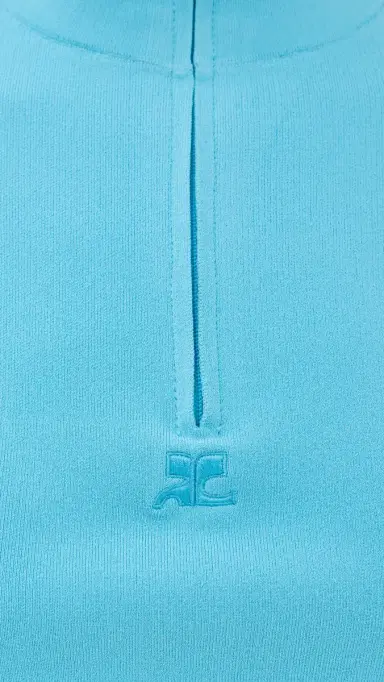 Courrèges Zipped Mock Neck Knit Top Aqua M | Thumbnail 6