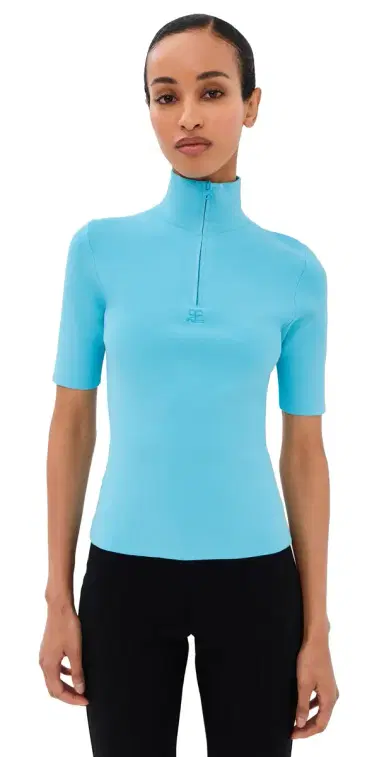 Courrèges Zipped Mock Neck Knit Top Aqua M | Thumbnail 1