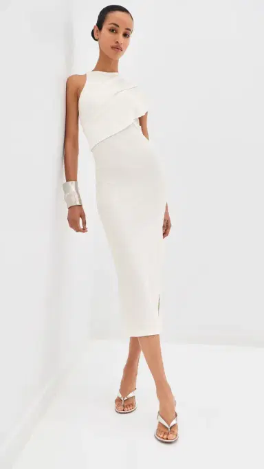 Courrèges 90's Rib Twist Midi Dress Heritage White | Thumbnail 2