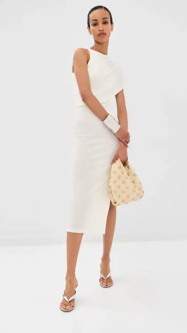 Courrèges 90's Rib Twist Midi Dress Heritage White | Thumbnail 5