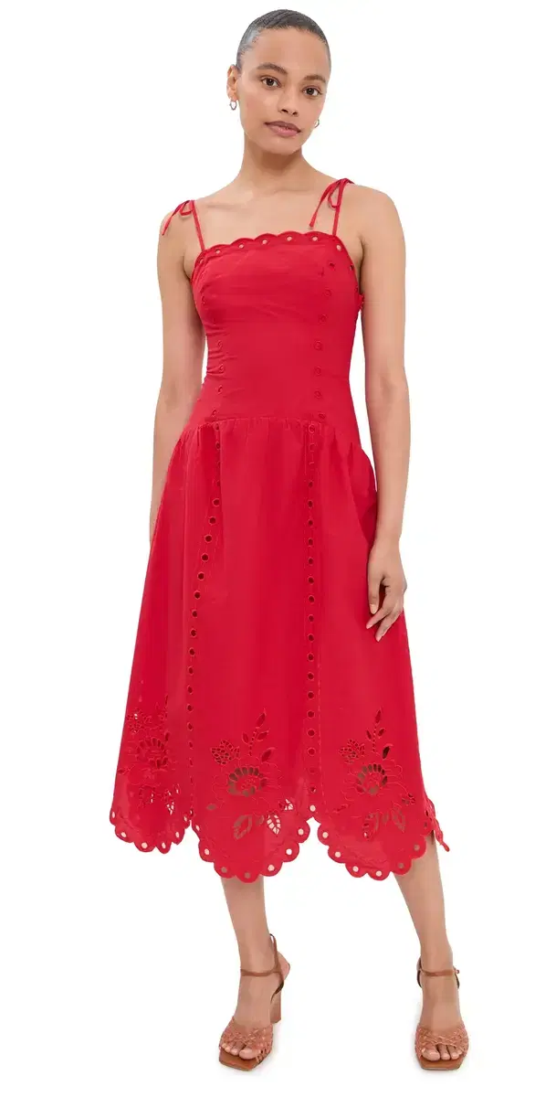 Moon River Eyelet idi Dress Red