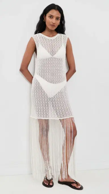 GANNI hiny Pointelle Fringe Dress Egret | Thumbnail 2 GANNI hiny Pointelle Fringe Dress Egret | Thumbnail 2