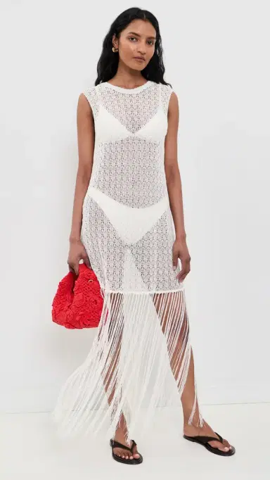 GANNI hiny Pointelle Fringe Dress Egret | Thumbnail 5 GANNI hiny Pointelle Fringe Dress Egret | Thumbnail 5