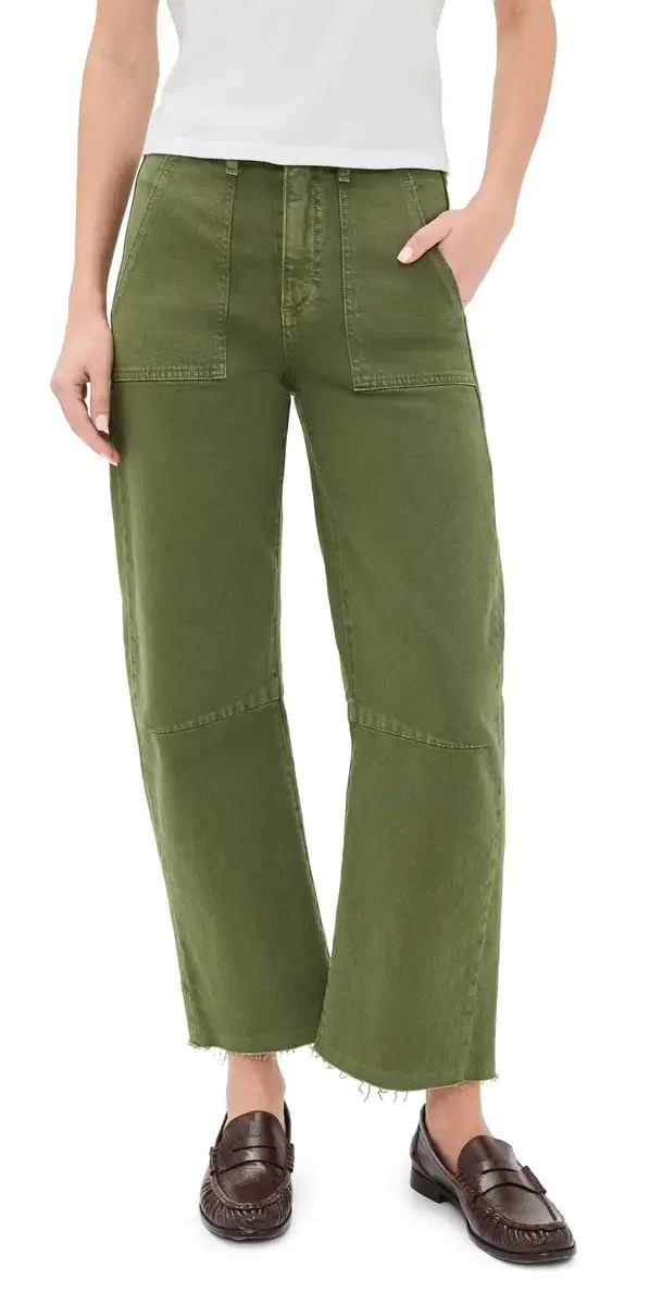 LE JEAN Utility Soft Barrel Jeans Olive Green