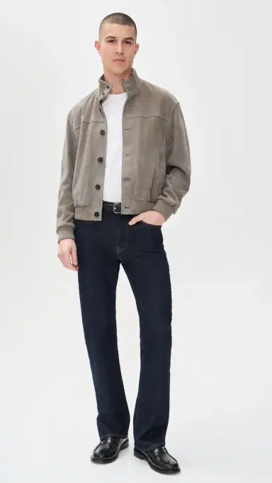 FRAME Rib Collar Suede Jacket Smoky Green | Thumbnail 2 FRAME Rib Collar Suede Jacket Smoky Green | Thumbnail 2