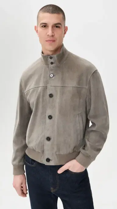 FRAME Rib Collar Suede Jacket Smoky Green | Thumbnail 3 FRAME Rib Collar Suede Jacket Smoky Green | Thumbnail 3