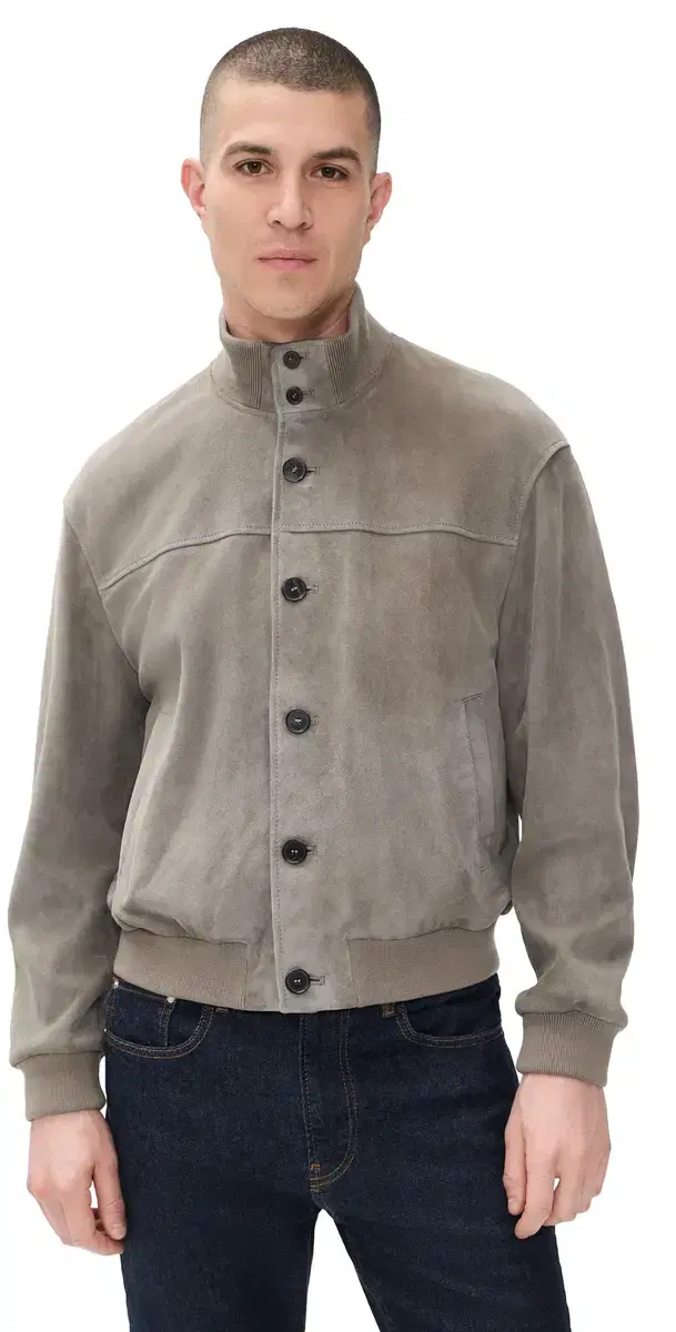 Rib Collar Suede Jacket Smoky Green
