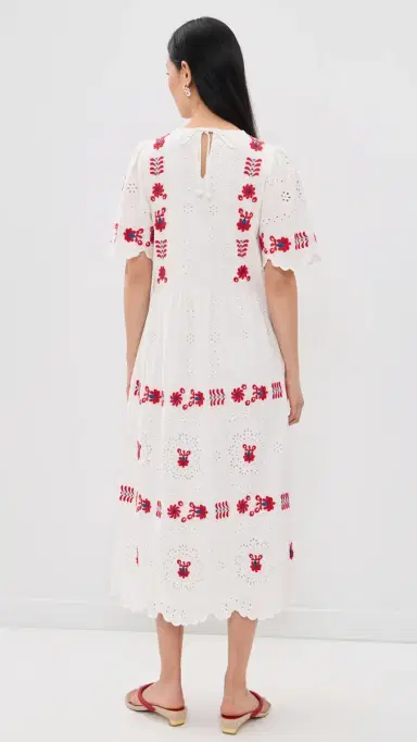 Sea Catharina Embroidered Short Sleeve Midi Dress Cream S | Thumbnail 3 Sea Catharina Embroidered Short Sleeve Midi Dress Cream S | Thumbnail 3