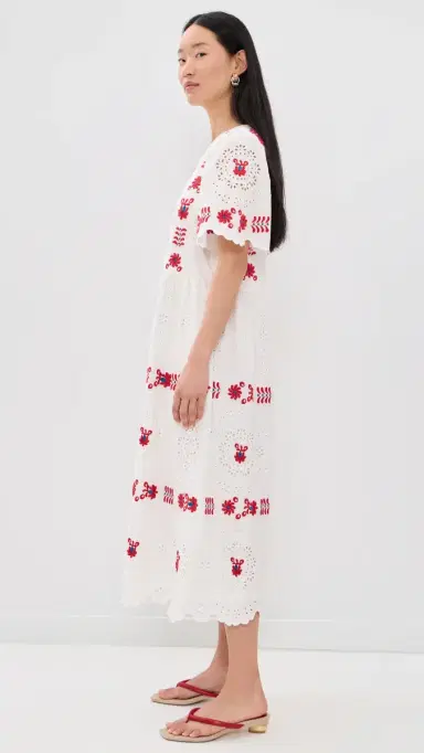 Sea Catharina Embroidered Short Sleeve Midi Dress Cream S | Thumbnail 4 Sea Catharina Embroidered Short Sleeve Midi Dress Cream S | Thumbnail 4