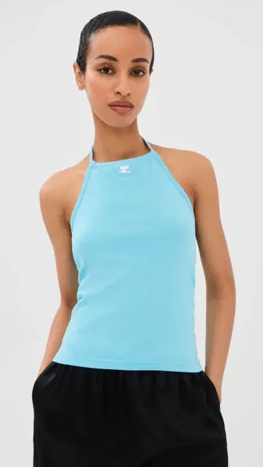 Courrèges Contrast Tie-Back Tank Top Aqua XL | Thumbnail 2