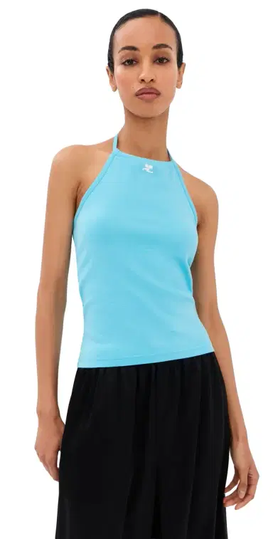Courrèges Contrast Tie-Back Tank Top Aqua XL | Thumbnail 1