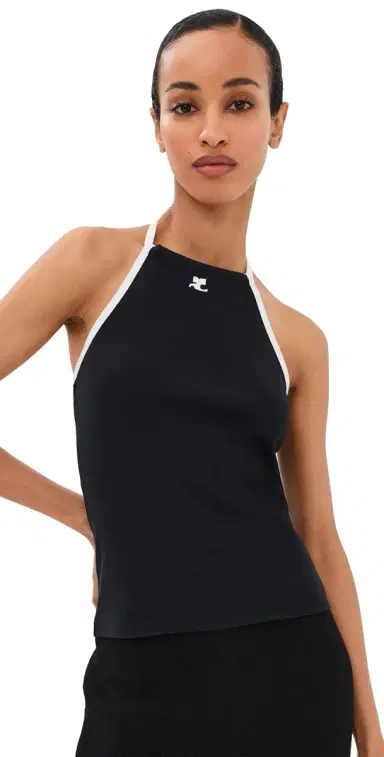 Courrèges Contrast Tie-Back Tank Top Black/Heritage White M | Thumbnail 1