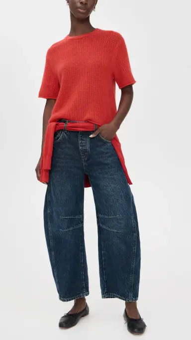 Free People Good Luck Mid Rise Barrel Jeans Deep End 27 | Thumbnail 5