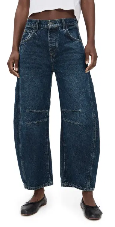 Free People Good Luck Mid Rise Barrel Jeans Deep End 27 | Thumbnail 1