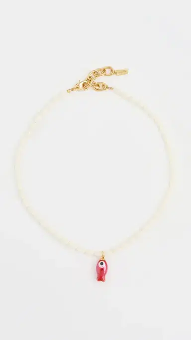 Logan Tay White Beaded Fish Necklace White One Size | Thumbnail 2