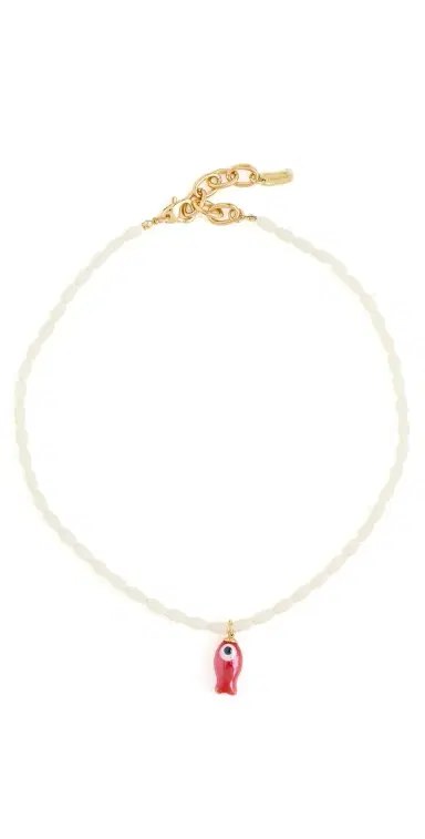 Logan Tay White Beaded Fish Necklace White One Size | Thumbnail 1