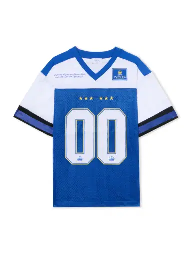 Off-White 00 Royal Mesh Football Logo Tee | Thumbnail 1 Off-White 00 Royal Mesh Football Logo Tee | Thumbnail 1
