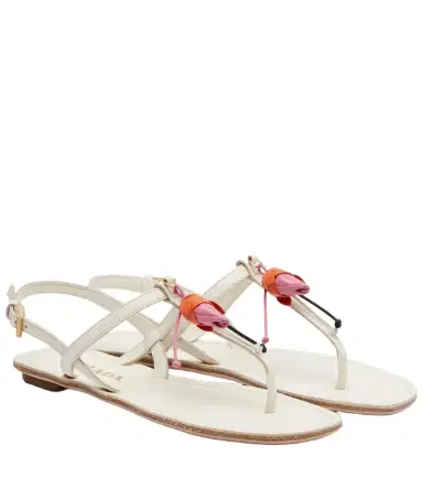Prada Floral-appliqué leather thong sandals | Thumbnail 1 Prada Floral-appliqué leather thong sandals | Thumbnail 1