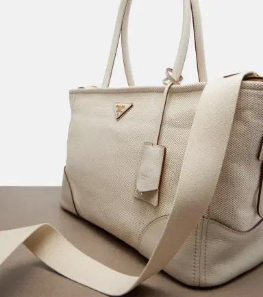 Prada Large leather-trimmed canvas tote bag | Thumbnail 3