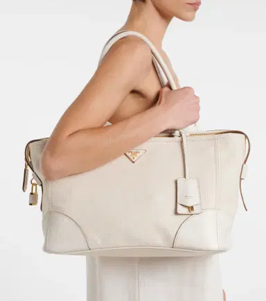 Prada Large leather-trimmed canvas tote bag | Thumbnail 5